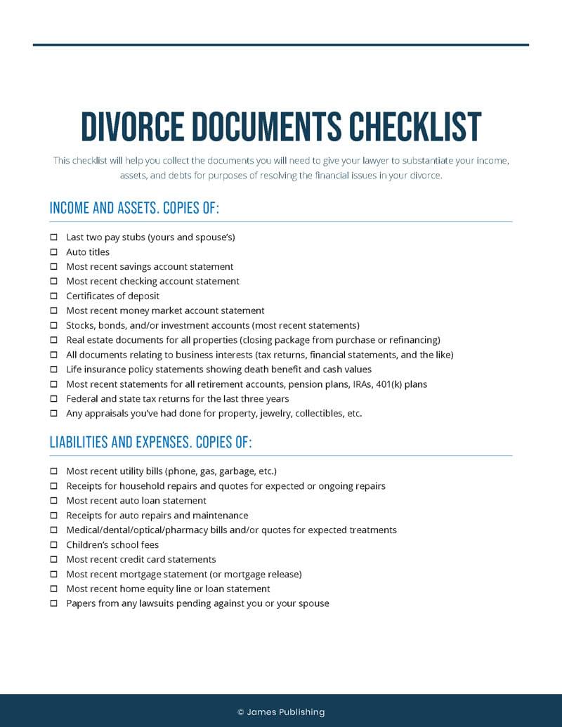 Divorce Documents Checklist